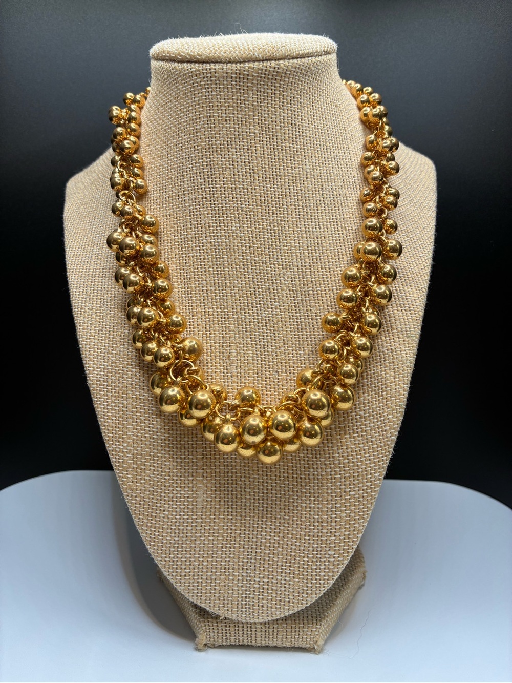 Vintage Gold Ball Cluster Bead Necklace - Women Jewelry
